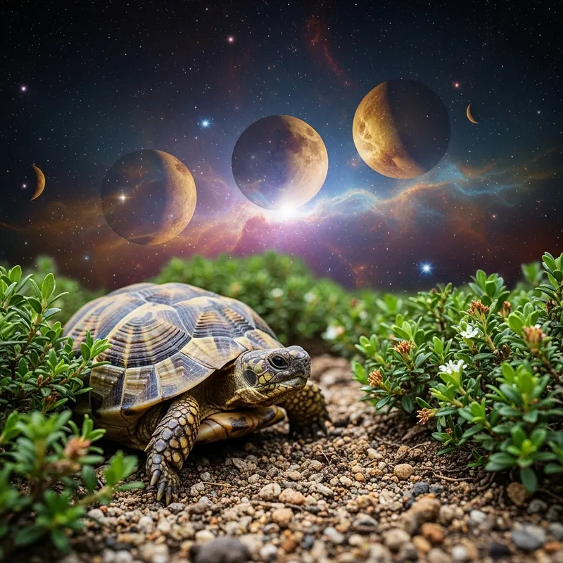 Surreal Turtle Close-Up with Earthy Texture and Cosmic Venus