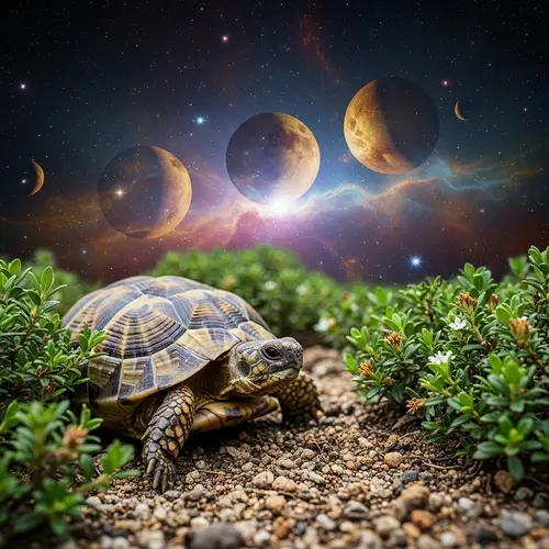 Surreal Turtle Portrait with Earthy Texture and Cosmic Backdrop