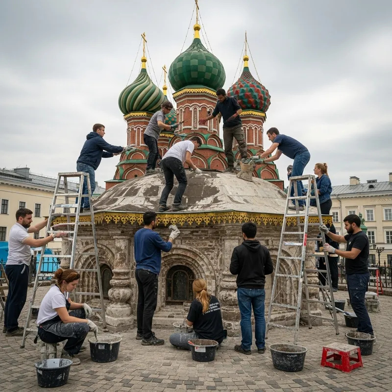 Diverse Group of Volunteers Restoring Majestic Historic Monument | Collaboration Diverse Group of Volunteers Restoring Majestic Historic Monument | Collaboration