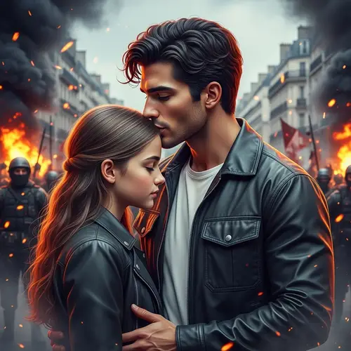 Intense Protest Love Moment in Paris | High-Quality Image