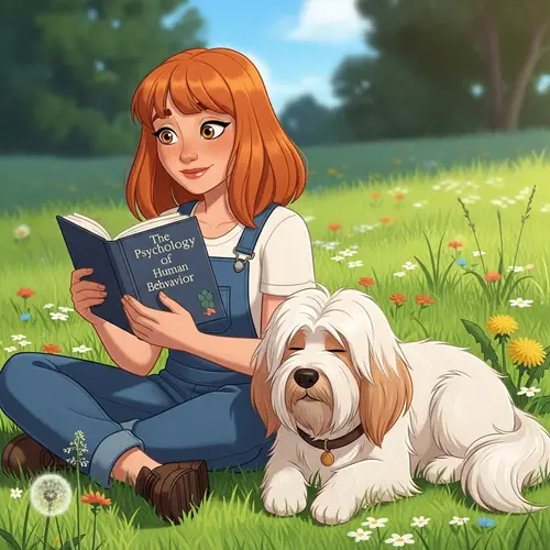 Nature-Loving Redhead Woman Illustration reading Psychology Book