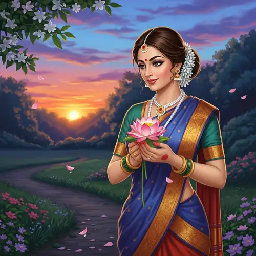 Elegant South Asian Woman in Colorful Sari at Twilight
