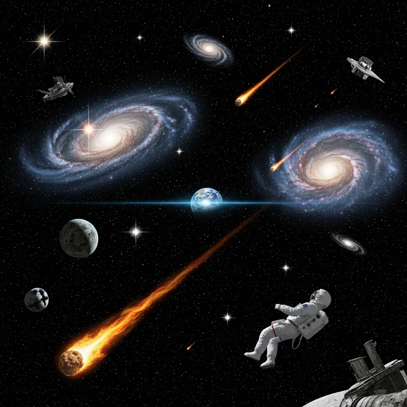 Stunning Ethereal Space Scene: Celestial Bodies, Galaxies, and Astronaut