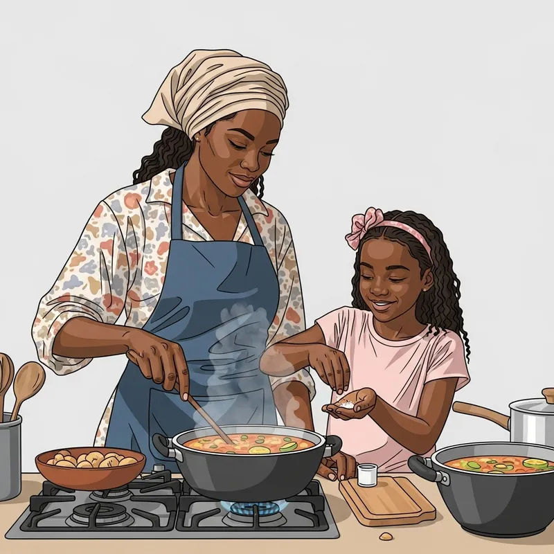 Heartwarming Nigerian Mother & Daughter Cooking Scene in African Kitchen