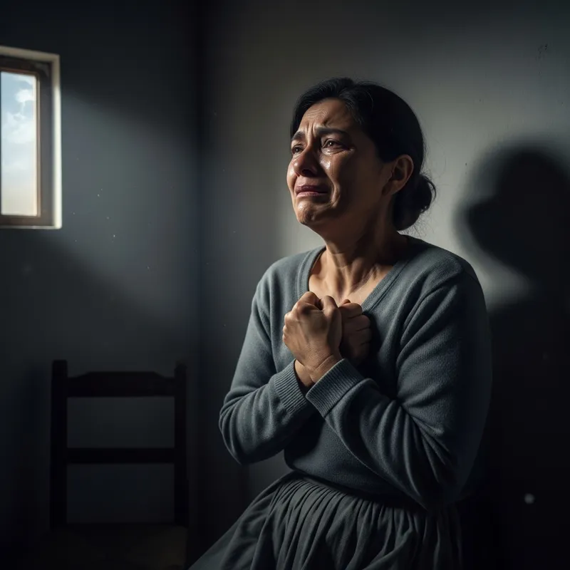 Mid-Aged Hispanic Woman Desperately Clutching Fist | Emotional Scene