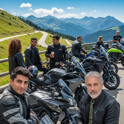 European Landscape with Curvy Mountain Roads and Lively Bar Scene