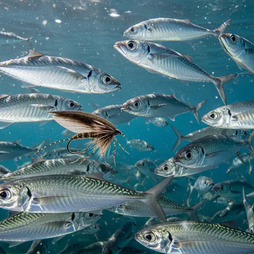 Silver-Blue Horse Mackerel Fish Fascinated by Fly Fishing Lure