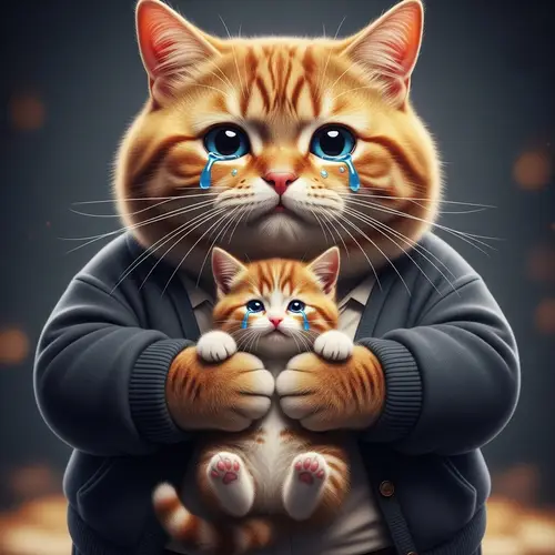 Realistic Mother Cat Holding Kitten Crying Scene