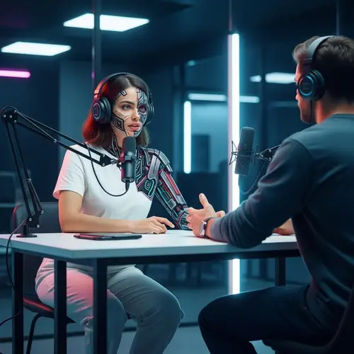 Futuristic Middle Eastern Woman with Cybernetic Features in Office Setting