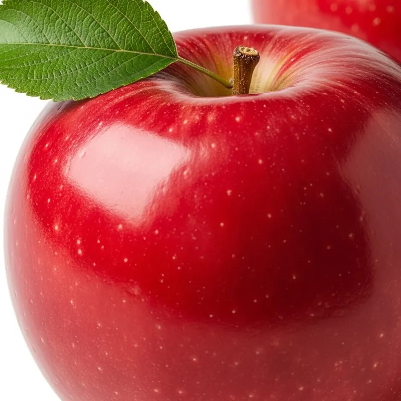 Vivid Red Apple - Fresh and Ripe with Green Leaf
