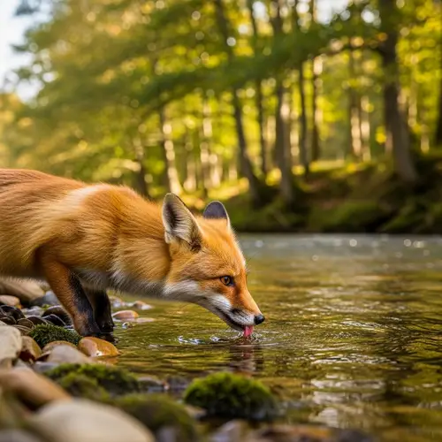 Small Fox Drinking Water by the River
