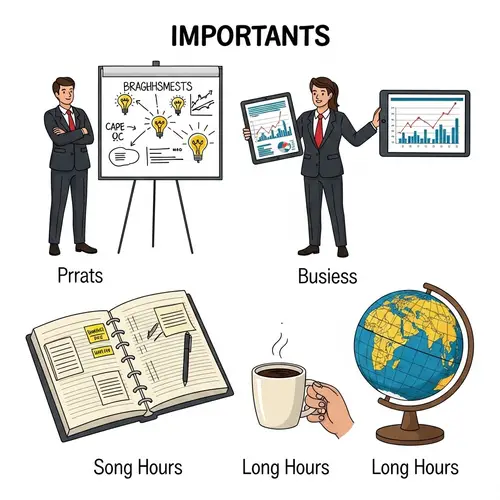 Essential Business Elements for Success: Posture, Tablet, Planner, Coffee, and Globe