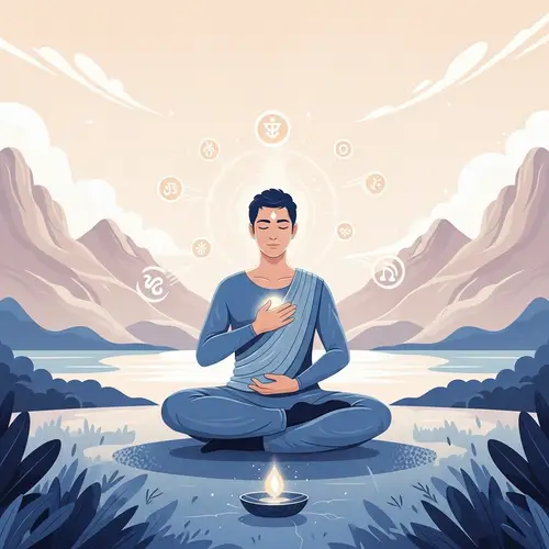 Calm and Serene Meditation Scene with Universal Descent Figure