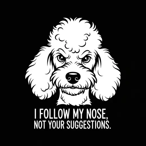 Whimsical Vector Illustration of Mischievous Poodle on Black Background