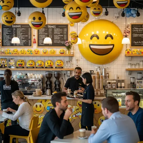 Lively Emoji Cafe: Radiant Smiles & Cheerful Conversations
