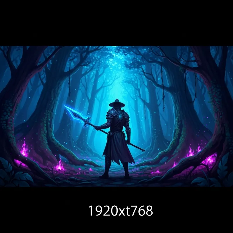 Enigmatic Figure in Dark Forest | Captivating Blues & Purples