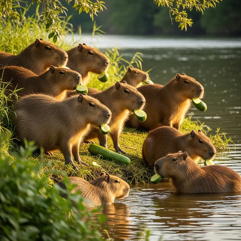 Capybaras Eating Cucumber: Fun and Fresh Snacking Time! Capybaras Eating Cucumber: Fun and Fresh Snacking Time!