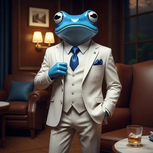 Sophisticated Blue Frog in White Suit
