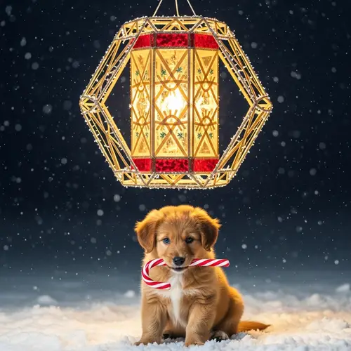 Festive Christmas Parol with Playful Puppy