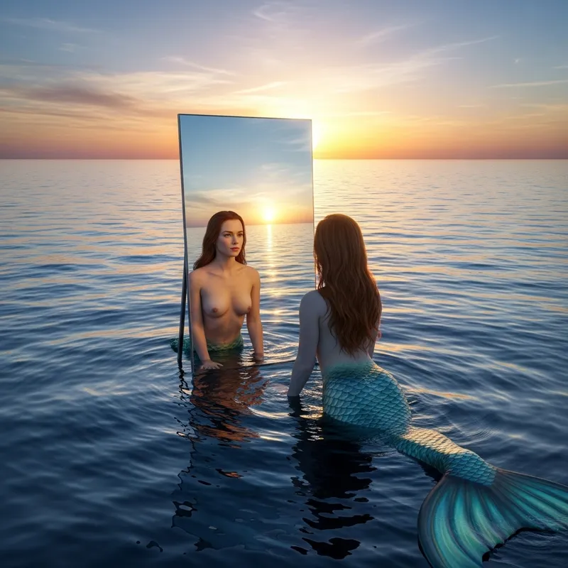 Mermaid in Ocean Mirror Gazing