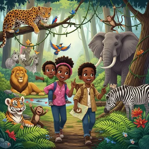 Aya, Ziya, Yusuf: Sibling Animal Adventure in Vibrant Jungle