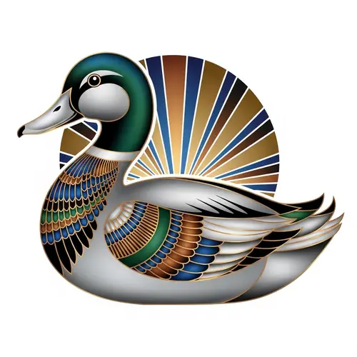 Art Deco Duck Illustration: Symmetrical Elegance & Streamlined Aesthetic
