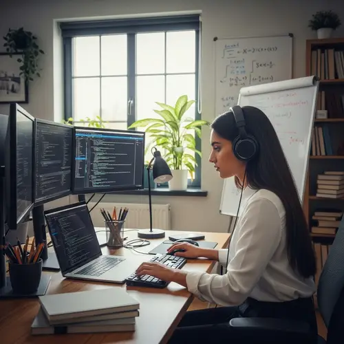 South Asian Female Programmer Deep in Code Concentration | Modern Office Scene