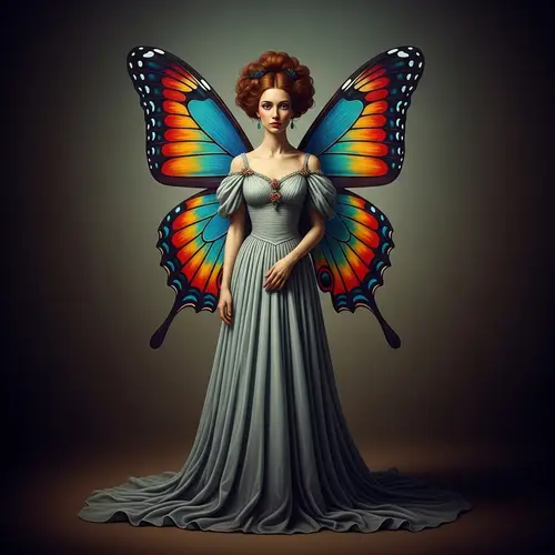 Surreal Portrait of Woman with Butterfly Wings in Vibrant Colors