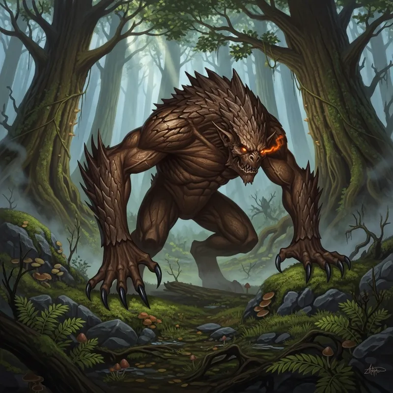 Brown Monster in Forest - Nature Illustration