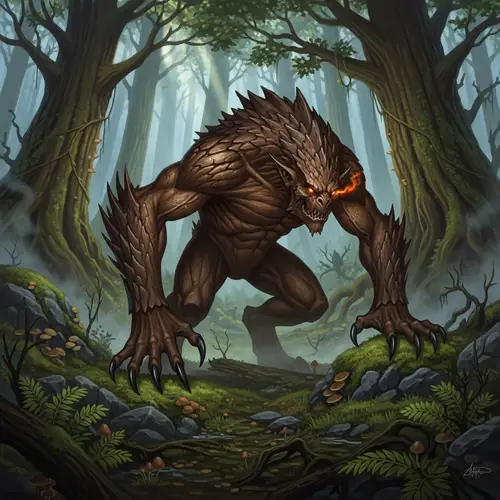 Majestic Brown Monster in Forest | Nature Illustration