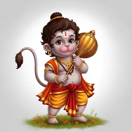 Young Hanuman Digital Illustration in Traditional Indian Attire