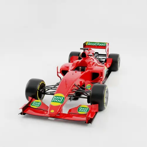 Red Formula 1 Car with Good Food Logo | Speed & Style Fusion