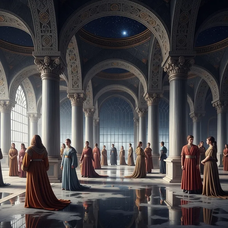 Stunning Hall of Mirrors with Celestial Background