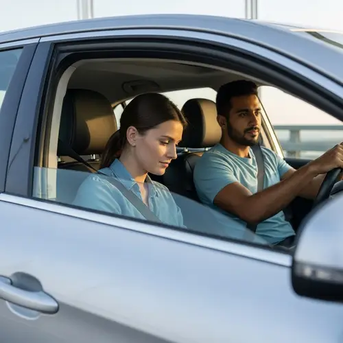 Candid Moment: Man and Woman in Car Crossing Bridge