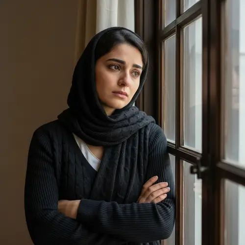 Profound Sadness and Reflection | Woman by Window and Door