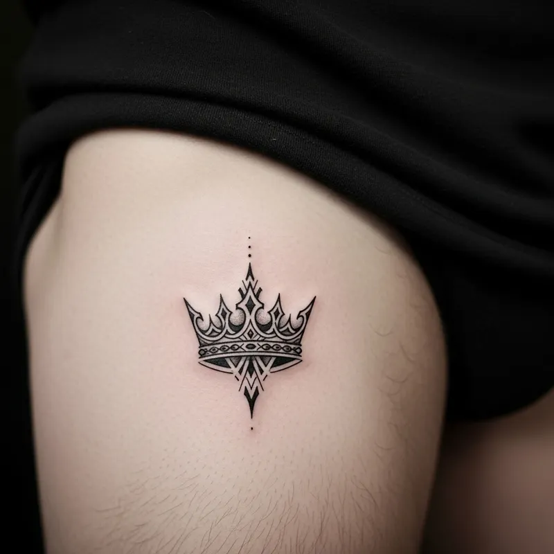 Intricate Tribal King's Crown Hip Tattoo Design