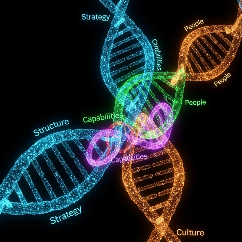 Organizational DNA in 3D: Detailed Interlinking Structure
