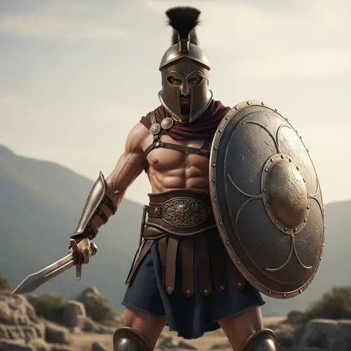 Ancient Greek Gladiator | Traditional Weaponry & Imposing Stance
