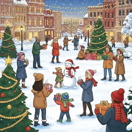 Holiday Season Celebration: Joyful Winter Scene with Festive Cheer
