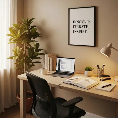 Modern Workspace with Ergonomic Chair and Indoor Plants