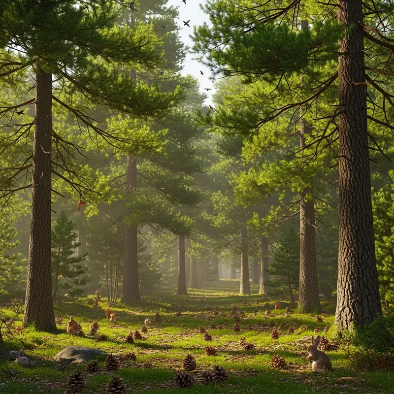 Bosque de Coníferas: Tranquil Pine Forest with Enchanting Wildlife