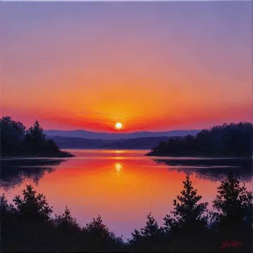 Tranquil Sunset Over Lake | Impressionist Artwork