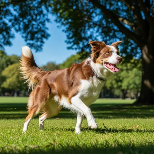 Medium-Sized Brown and White Dog in Lively Stance