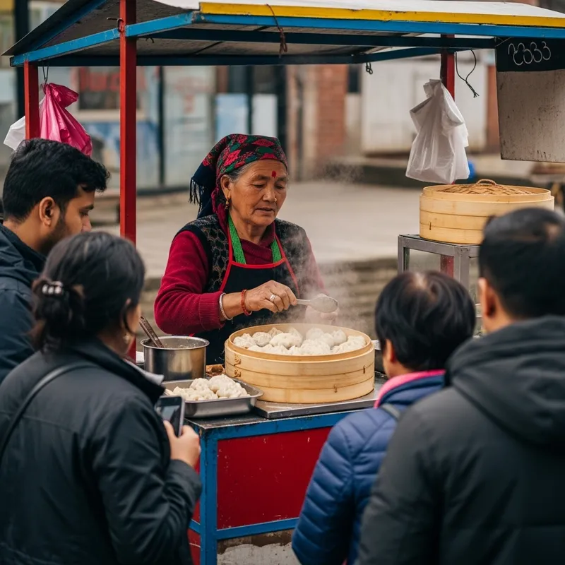 Nepalese Grandma Selling Delicious Momos Street Food