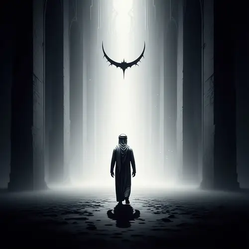 Soulful Journey in Death: Surrealist Middle-Eastern Male Walking into Horizon