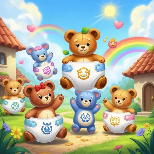 Cheerful Teddy Bear-Like Creatures in Colourful Fantasy World