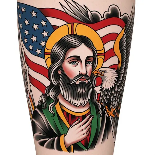Religious and Patriotic American Traditional Tattoo Design
