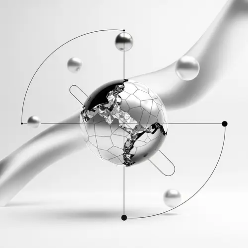 Minimalist Design Artwork: Broken Sphere with Reflection and Refraction