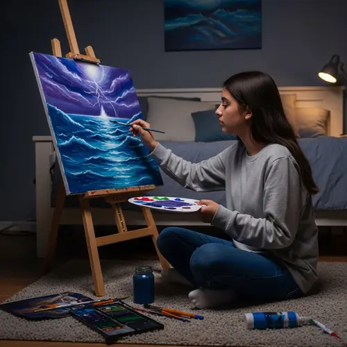 Hispanic Teenage Girl Expressing Depression Through Art