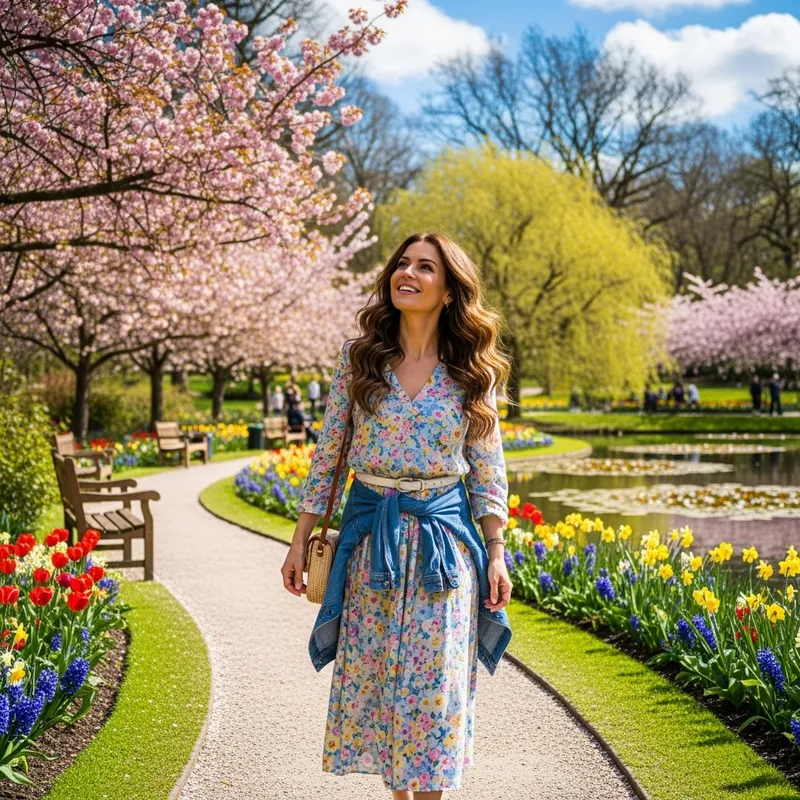 Beautiful Woman Enjoying Springtime in the Park